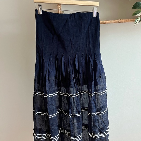 Mario Serrani A-Line Skirt fisherman marine navy pleated skirt size m vintage - Picture 2 of 5